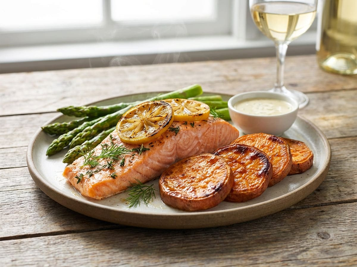 Baked Salmon with Lemon and Sweet Potato (GLP-1 Dinner)