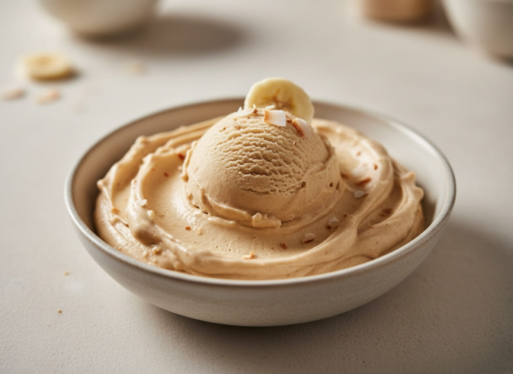 Banana nice cream served in a bowl