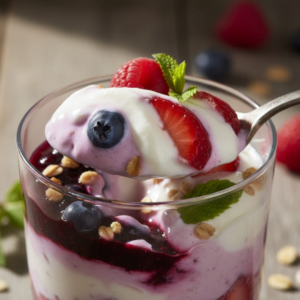 Serving a berry parfait with cottage cheese