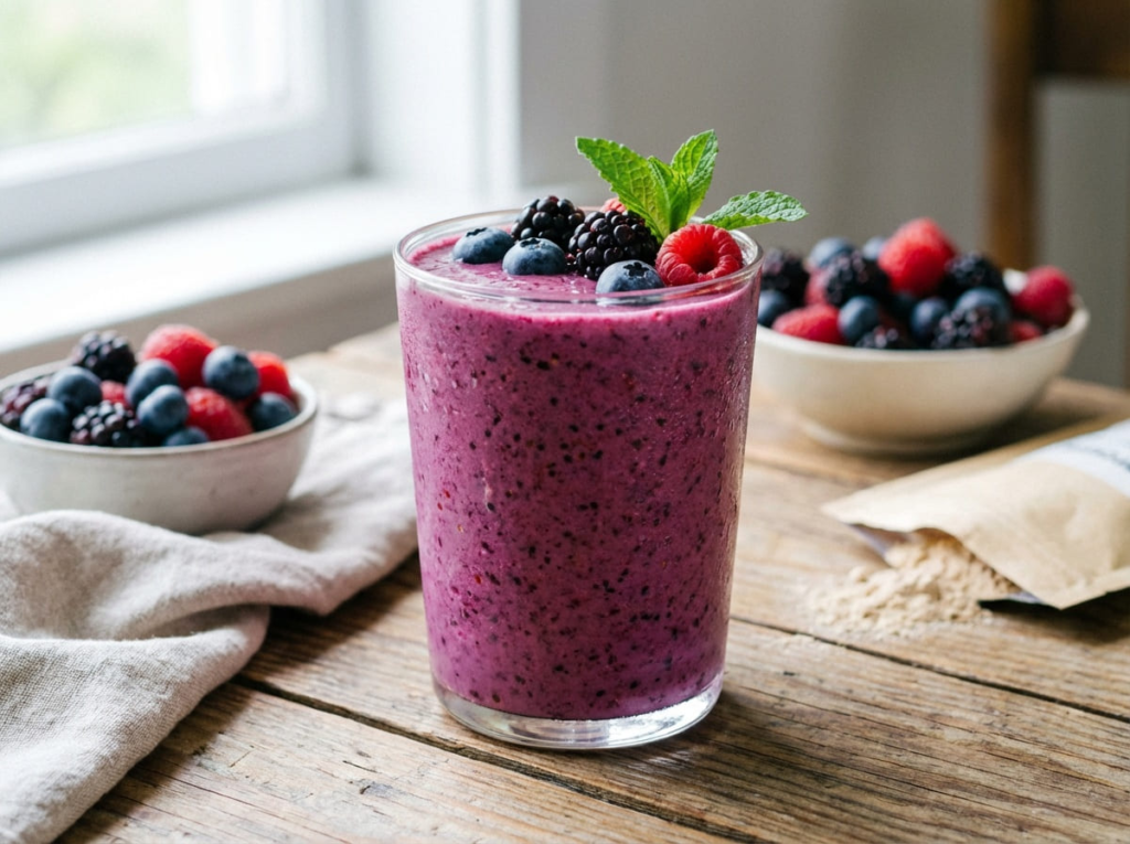 Berry protein smoothie for GLP-1 diets in a glass