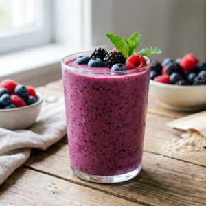 Berry protein smoothie for GLP-1 diets in a glass