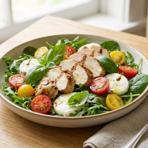 Caprese chicken salad plated