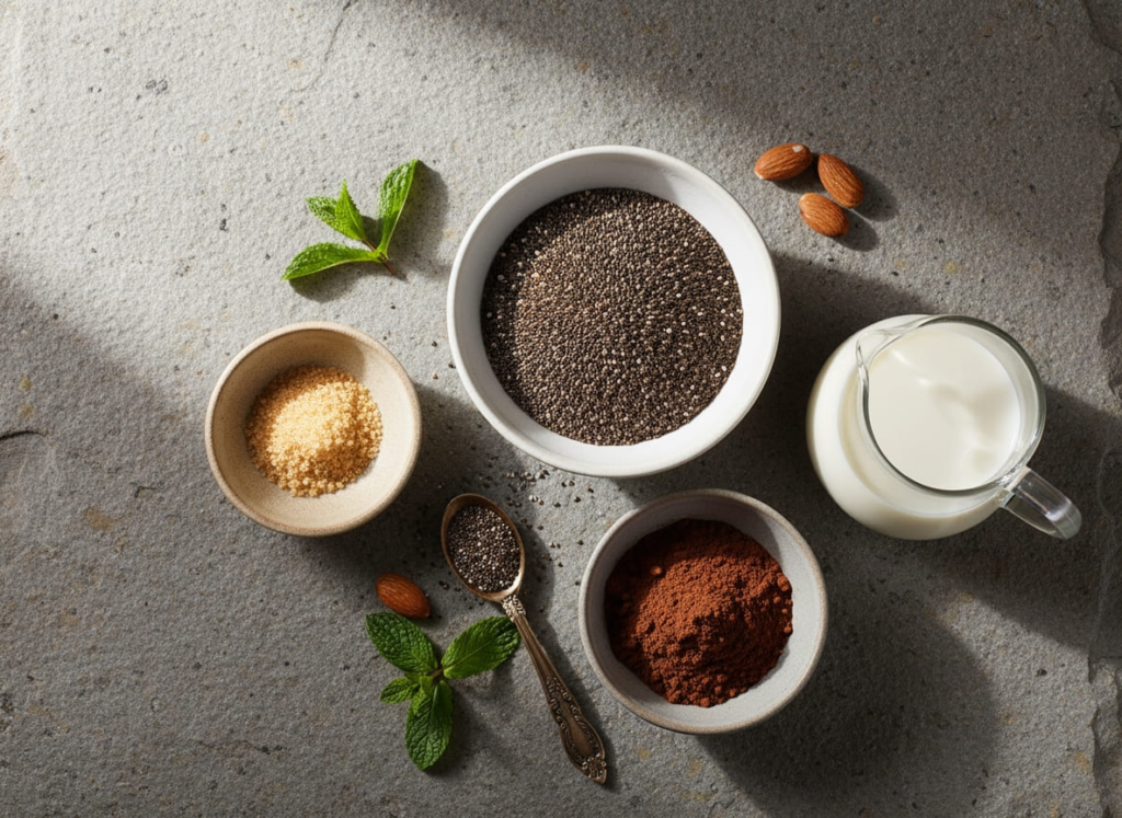 Ingredients for chia pudding brownie cups for a GLP-1 diet