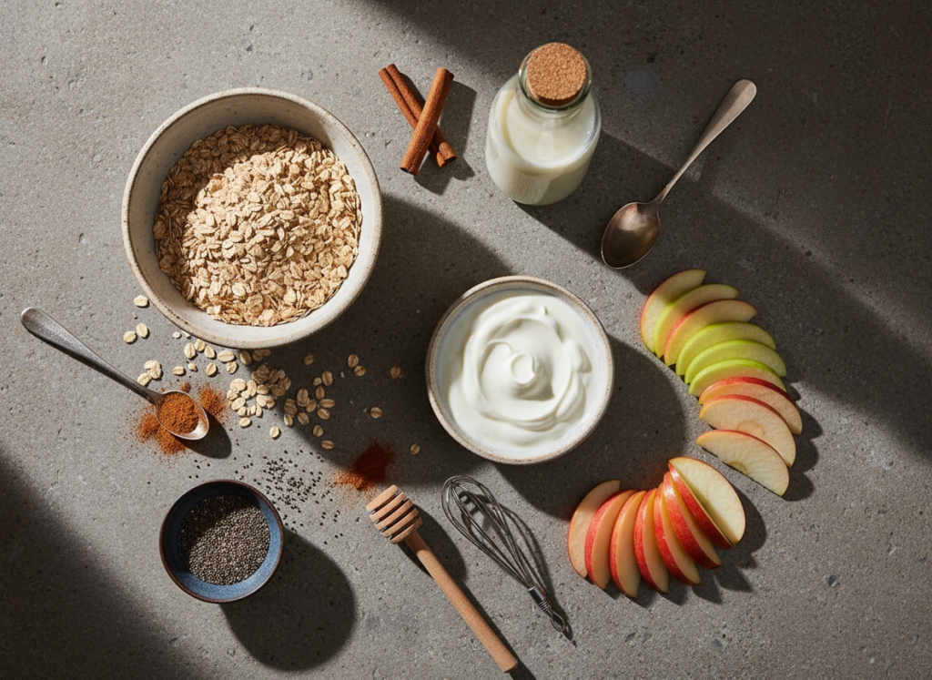 Ingredients for cinnamon apple overnight oats