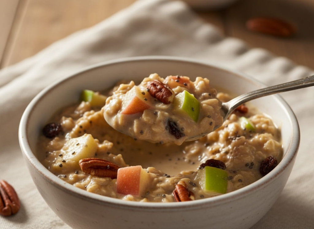 GLP-1 friendly breakfast; cinnamon apple overnight oats