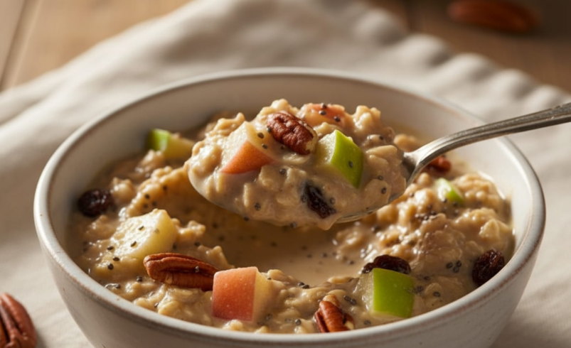 GLP-1 friendly breakfast; cinnamon apple overnight oats