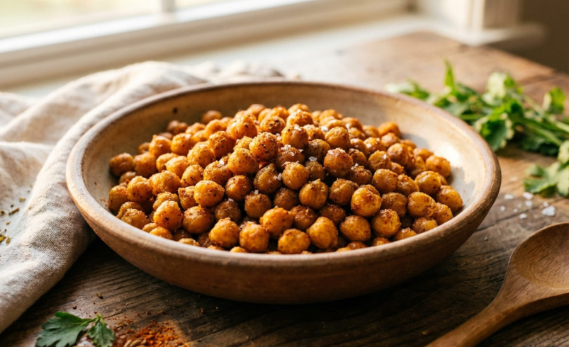 Crispy roasted chickpeas in bowl for GLP-1 diet