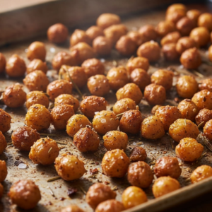 Roasted chickpeas on pan for GLP-1 snack