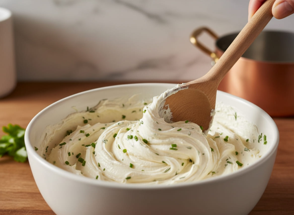 Herbed cream cheese in bowl