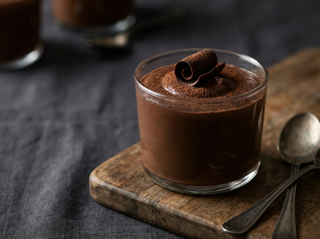 Dark chocolate cottage cheese mousse in a cup
