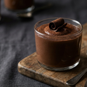 Dark chocolate cottage cheese mousse in a cup