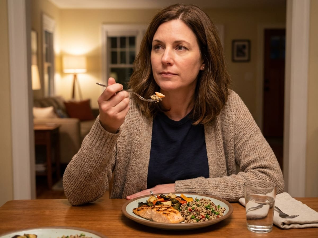 Woman eating a meal slowly