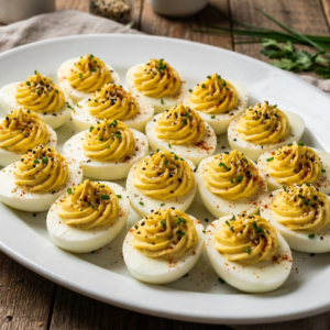 Everything bagel deviled eggs on platter for GLP-1 diet