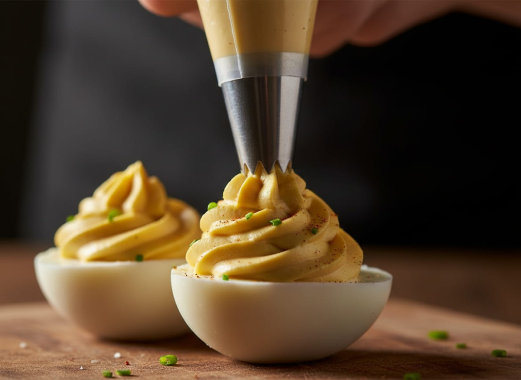 Assembling deviled eggs recipe for GLP-1 diet