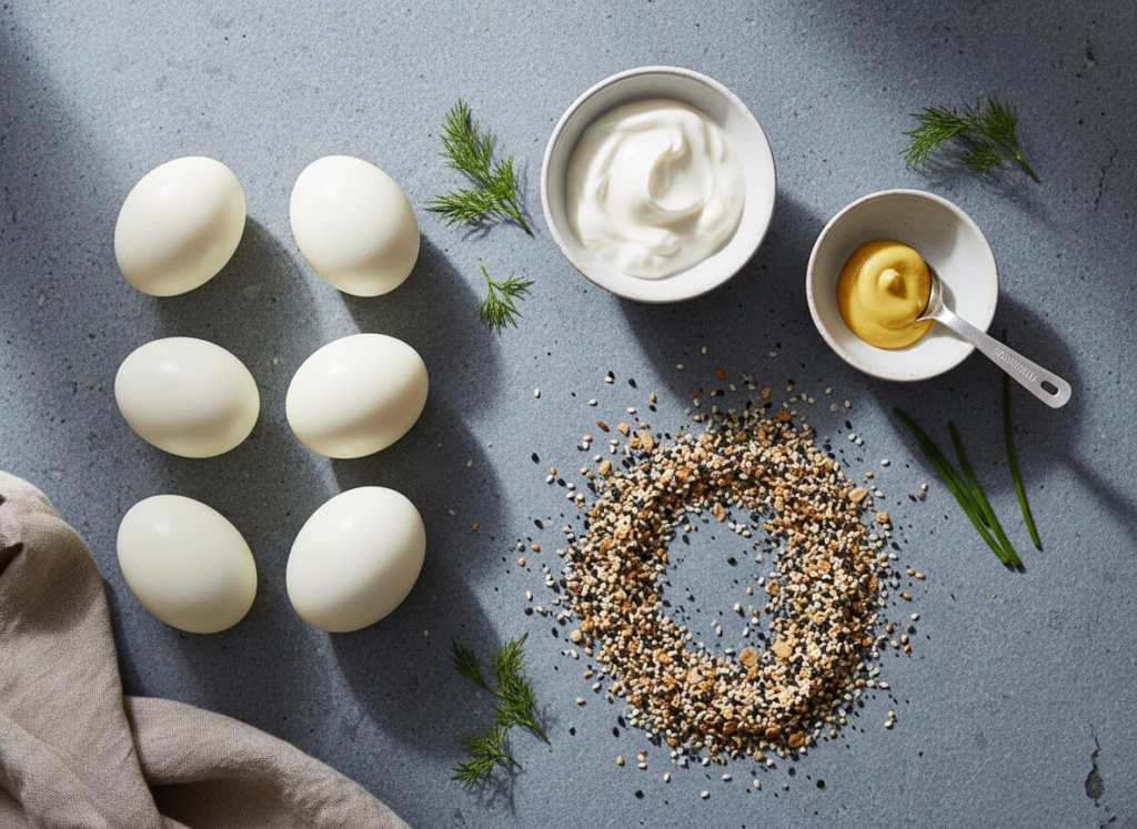Ingredients for making deviled eggs for GLP-1 diet