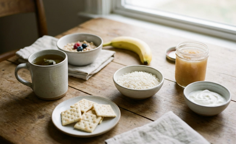 Array of foods that help with GLP-1 nausea