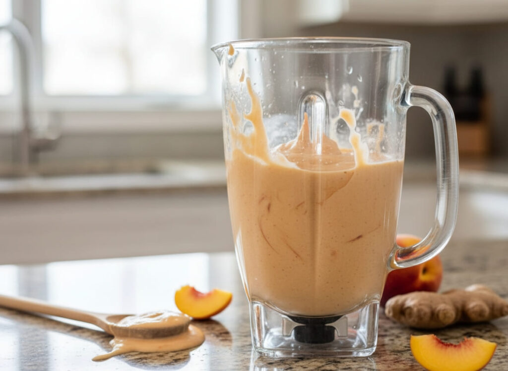 Blending ginger peach smoothie for GLP-1 diet
