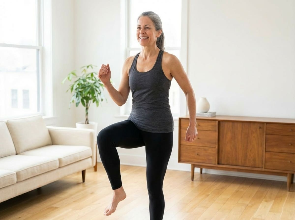 Woman doing a standing march exercise