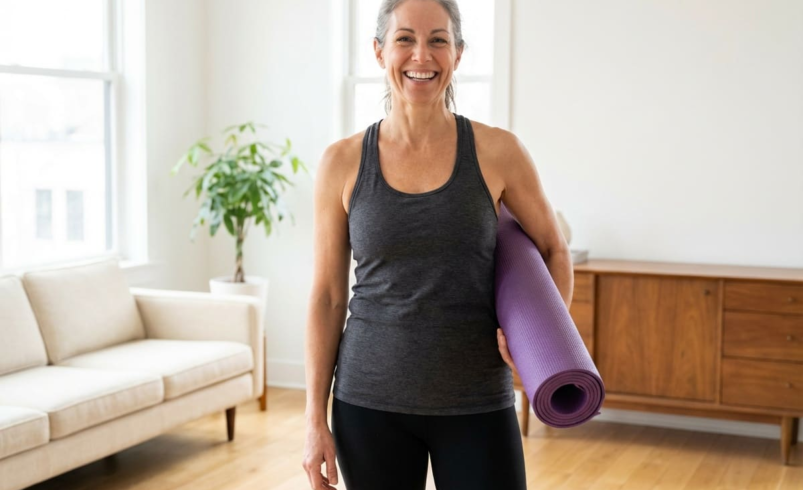 Woman about to demonstrate GLP-1 friendly at-home workouts