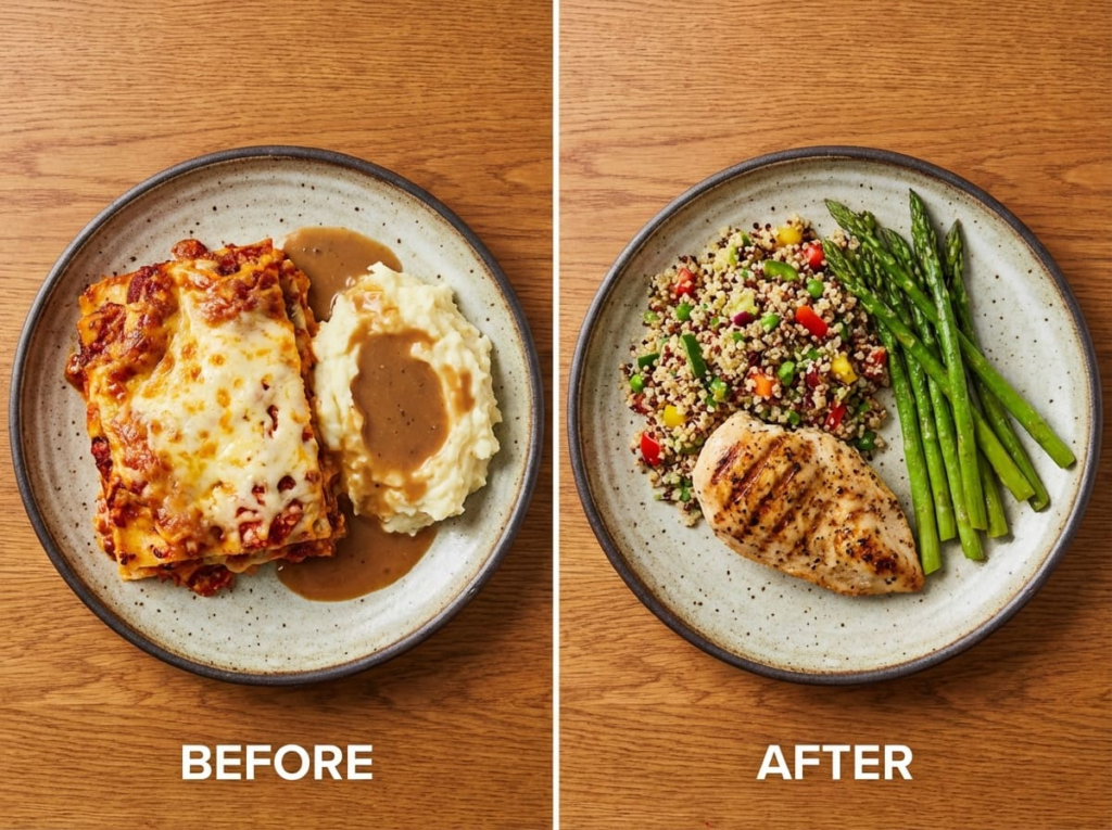 Before and after of a GLP-1 diet meal transformation