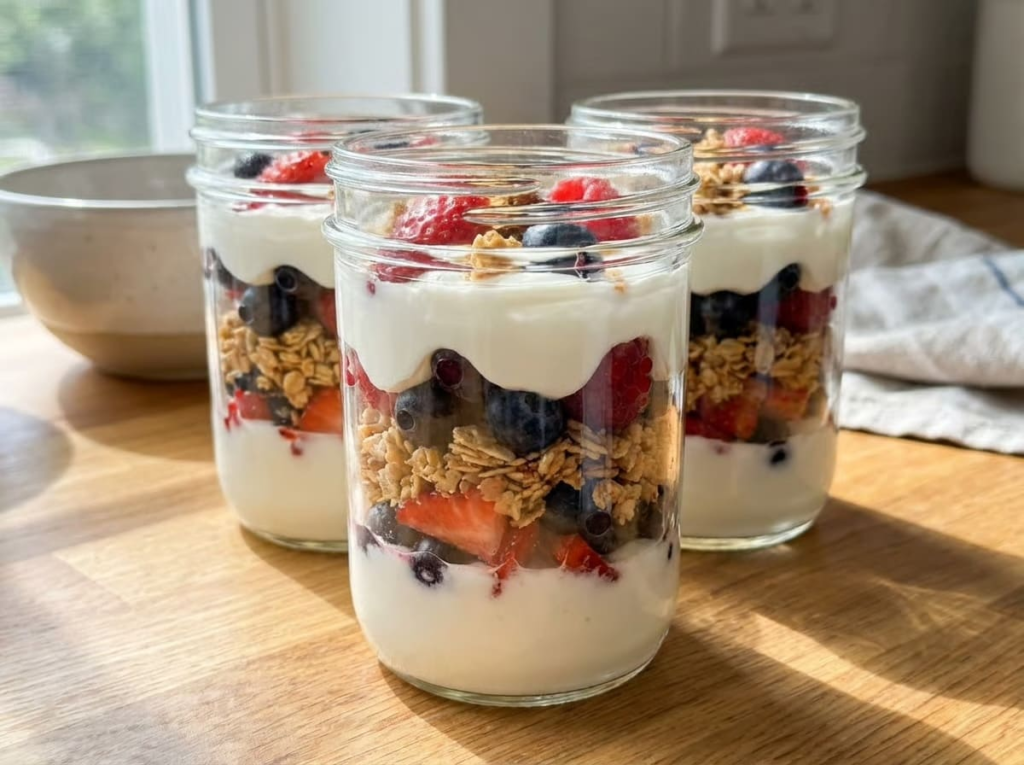 Greek yogurt parfait jars for GLP-1 meal plan