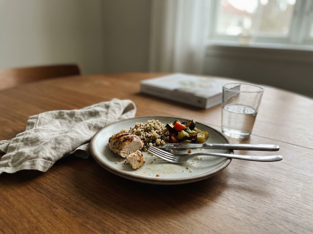 Plate of food partially eaten