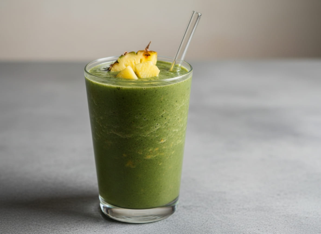 Green smoothie with pineapple in a glass