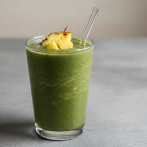 Green smoothie with pineapple in a glass