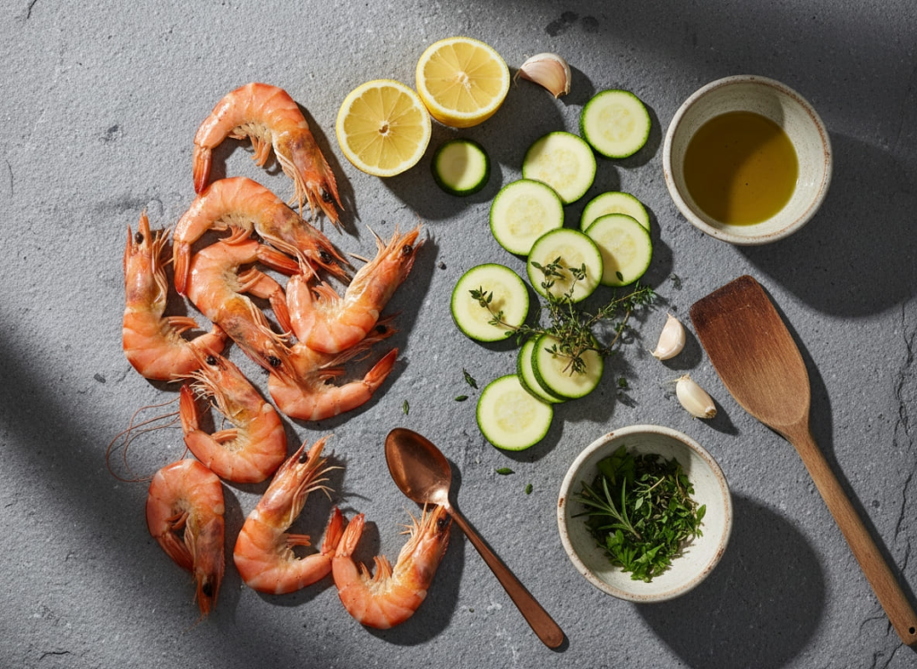 Ingredients for garlic shrimp zucchini noodles for GLP-1 diets