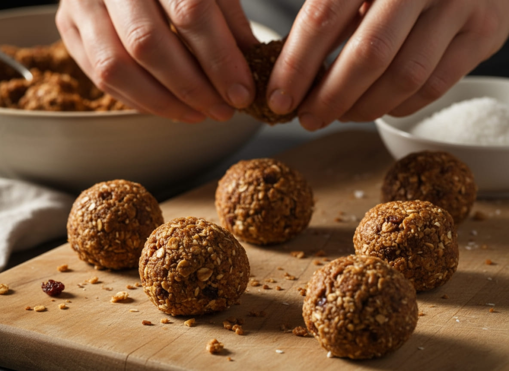 Preparing peanut butter protein balls for GLP-1 diet