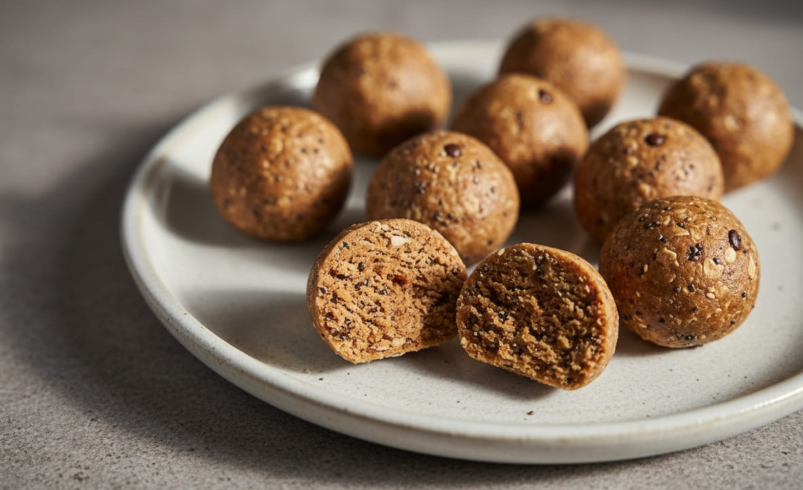 No-bake peanut butter balls on plate for GLP-1 dessert