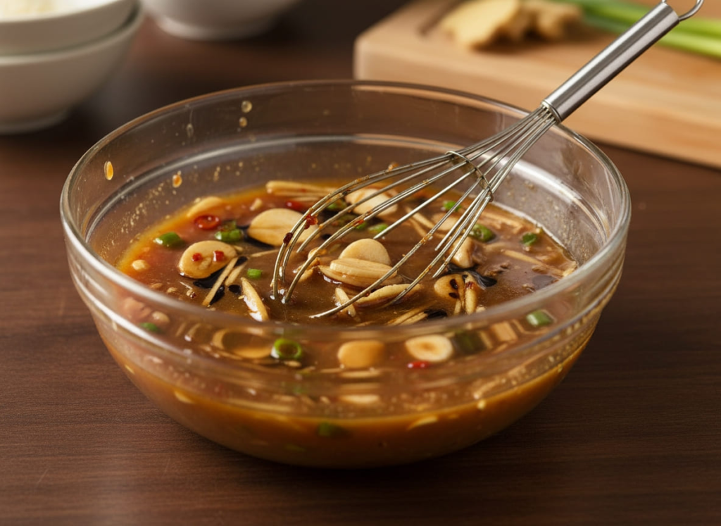 Prepping sauce in bowl for GLP-1 dinner
