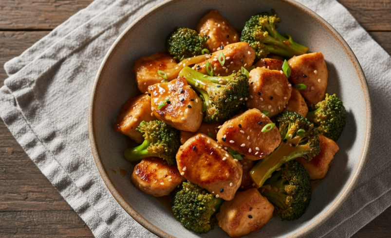 Bowl of chicken and broccoli stir fry for GLP-1 dinner