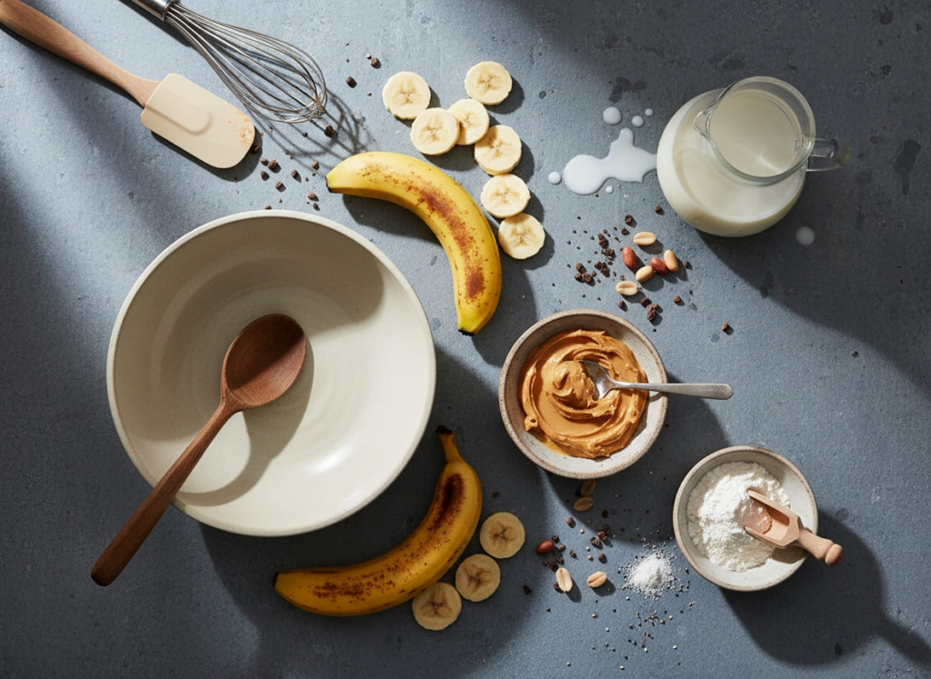 Ingredients for peanut butter banana smoothie for GLP-1 diets