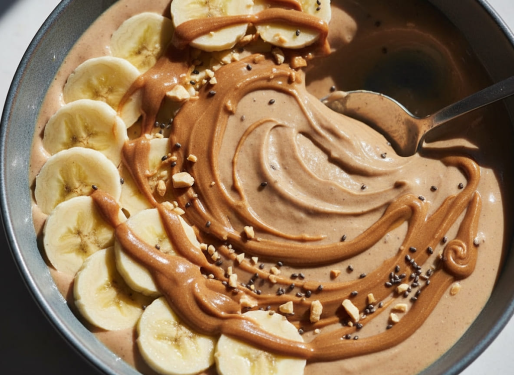 Peanut butter banana protein smoothie bowl