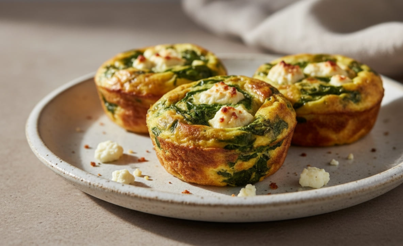 Spinach and feta egg muffins on plate