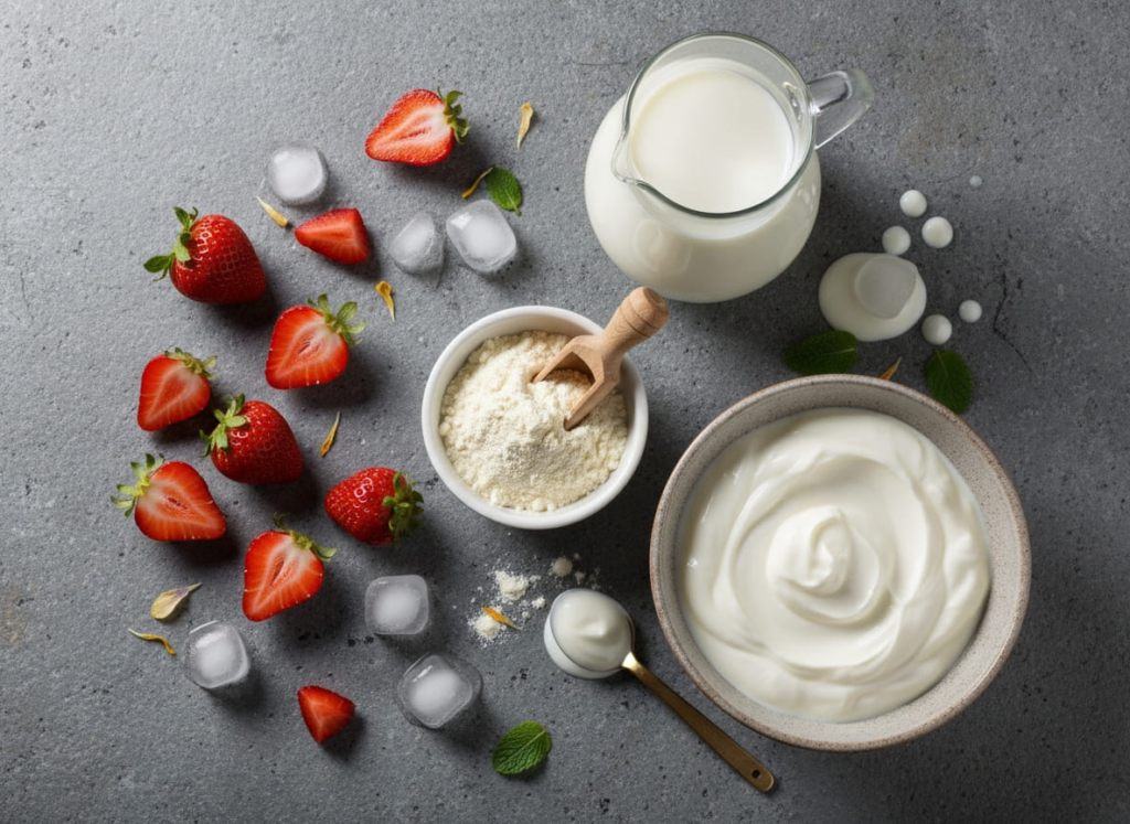 Ingredients for GLP-1 friendly vanilla protein smoothie