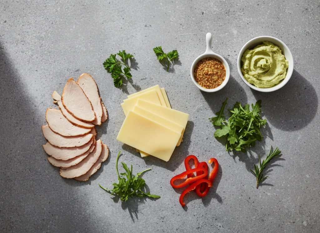 Ingredients for turkey cheese roll-up snack for GLP-1 diets