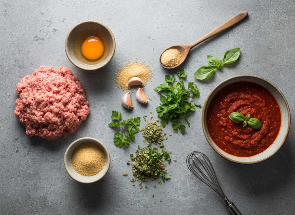 Ingredients for turkey meatballs in marinara for GLP-1 diet