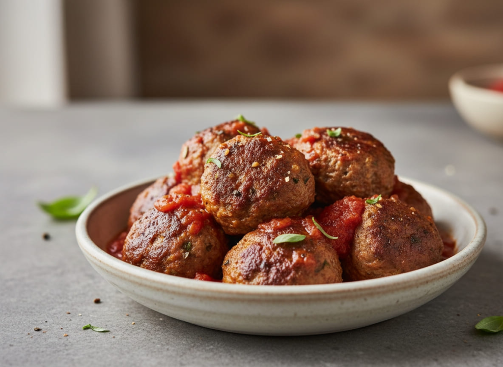 Plate of turkey meatballs with marinara for a GLP-1 diet