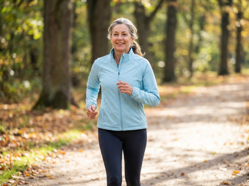 Woman walking outdoors for cardio exercise while on GLP-1s