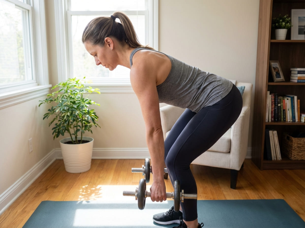 Woman performing deadlift with weights