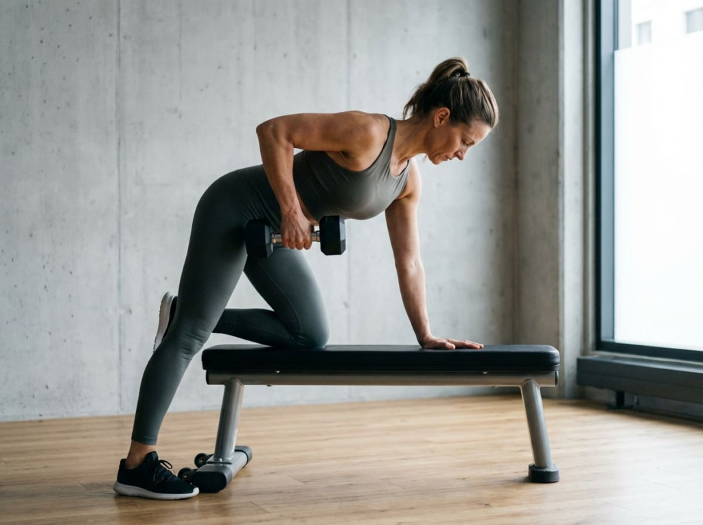 Woman performing dumbbell row