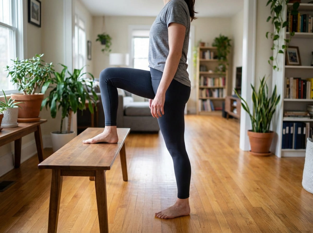 Woman performing step ups exercise