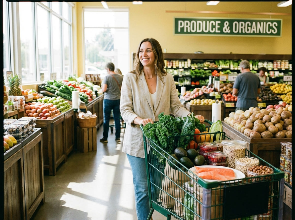 Woman shopping for groceries