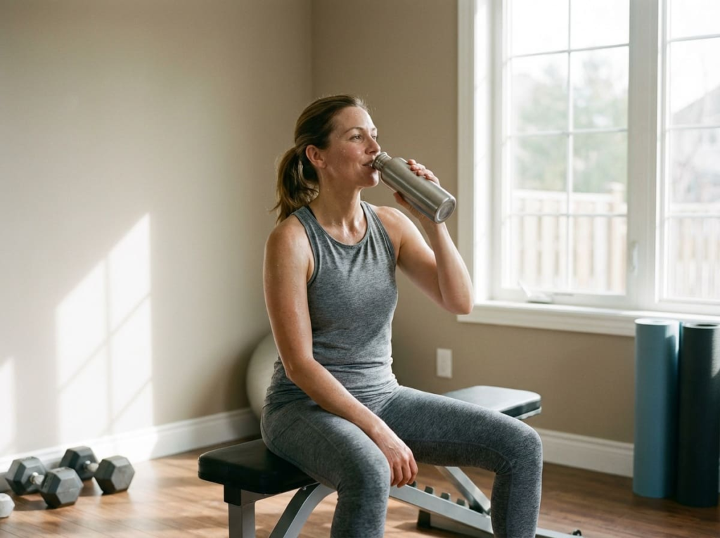 Woman drinking water after a workout