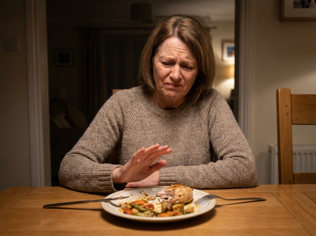 Woman experiencing food aversion from GLP-1s