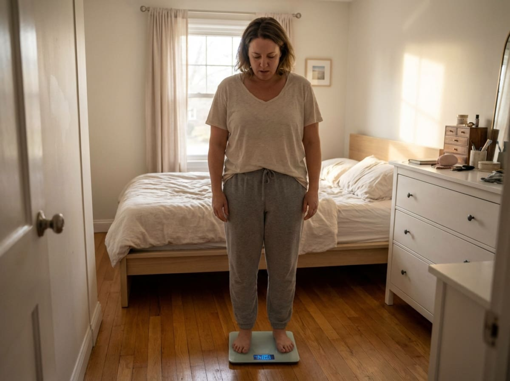 Woman standing on scale