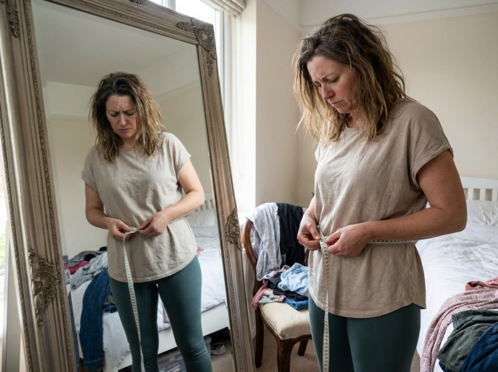 Woman measuring herself while on GLP-1 diet