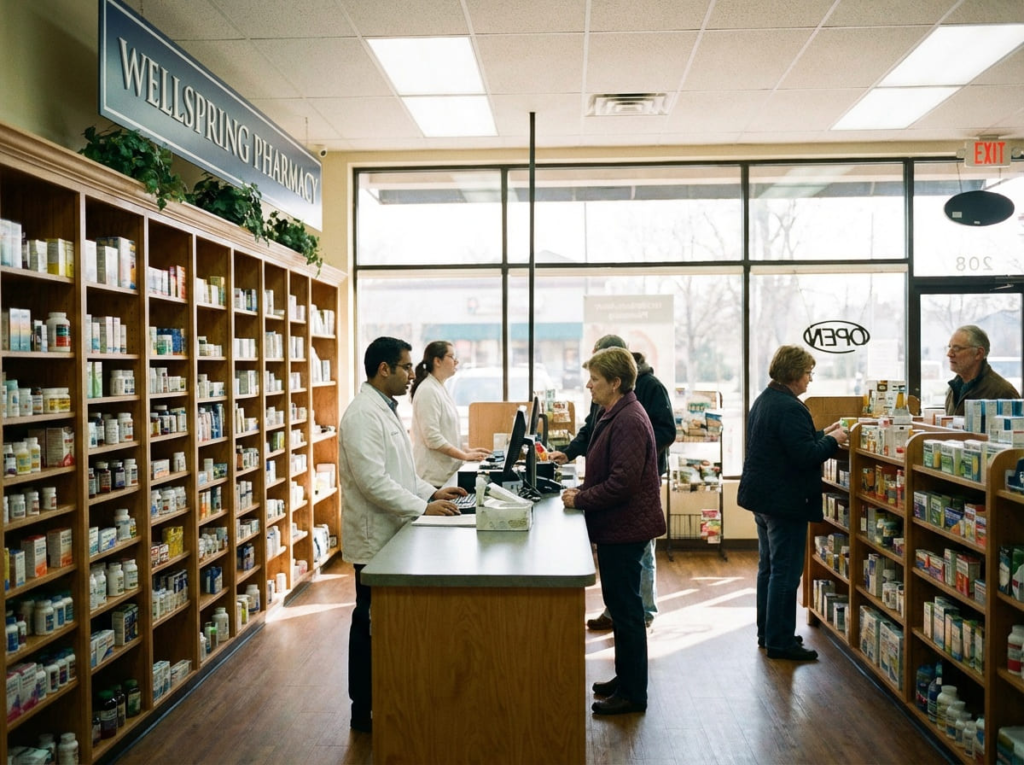 Woman standing in a pharmacy